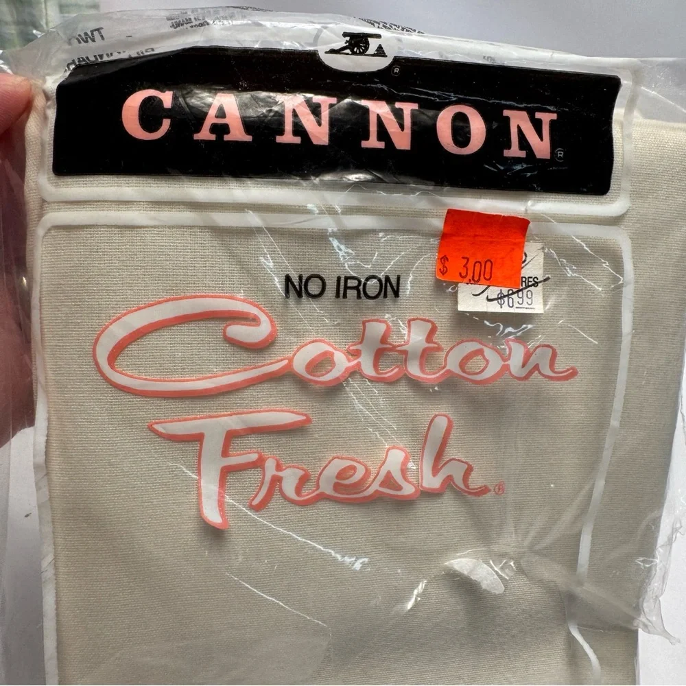 Cannon Cotton Fresh Standard‎ Pillowcase Cream No Iron 2Pcs Vintage Bedding New